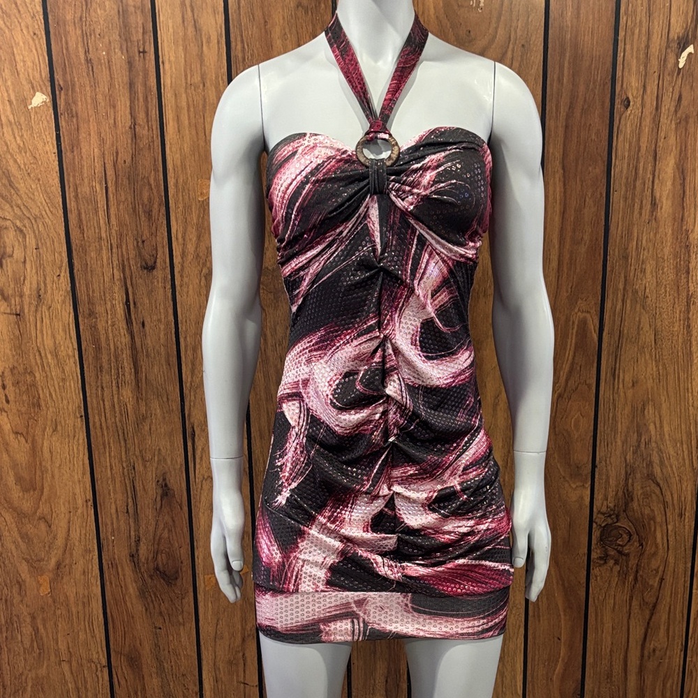 Elegant Halter Neck Dress in Black and red